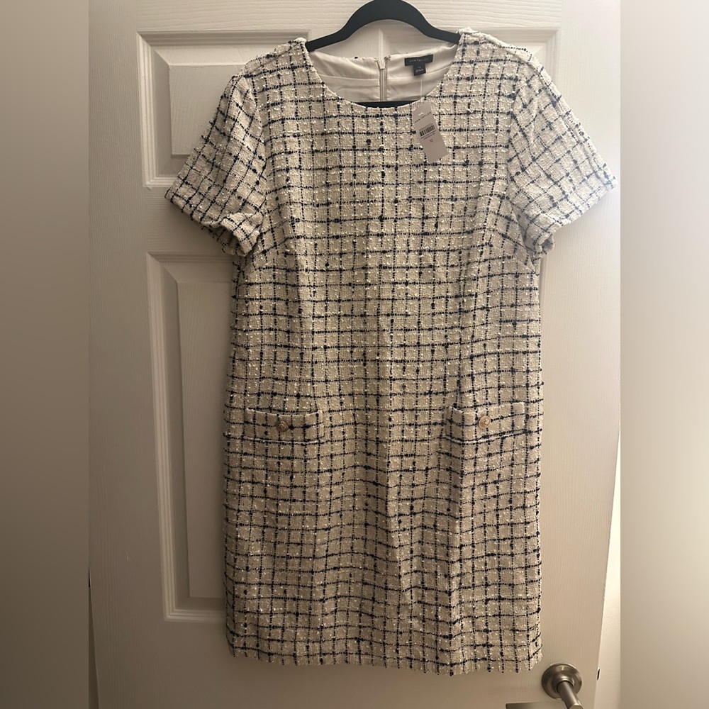 Ann Taylor Elegant Tweed Navy and White Dress